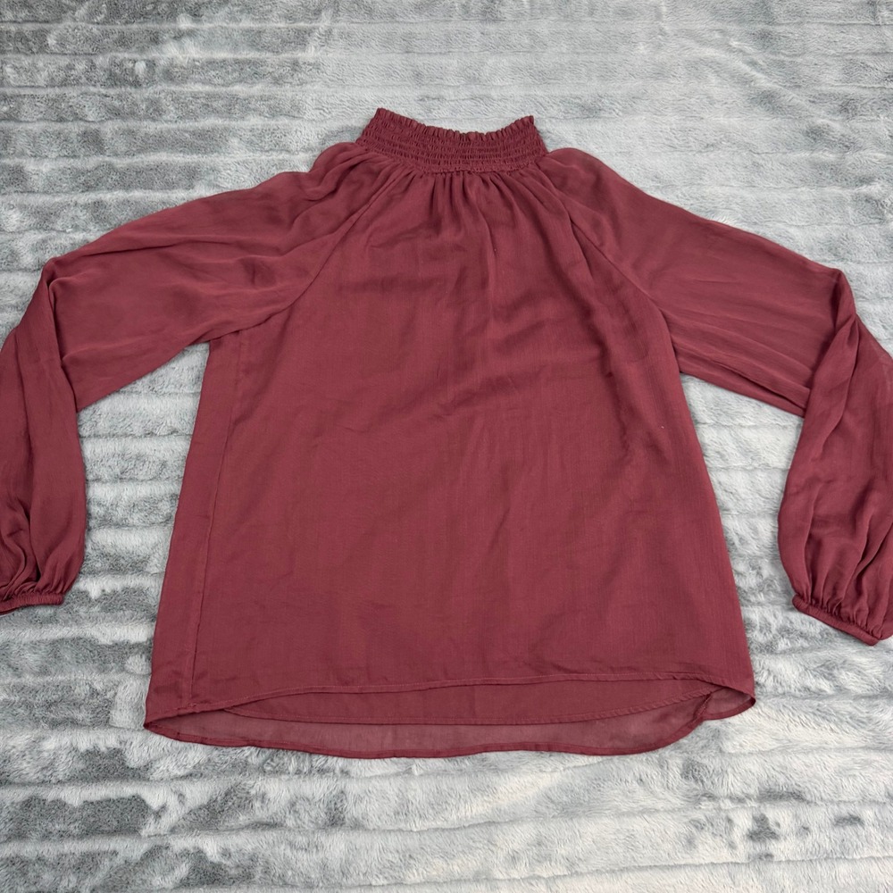 Joie Womens Burgundy Smocked High Neck Long Sleeve Blouse Size Small RN165589